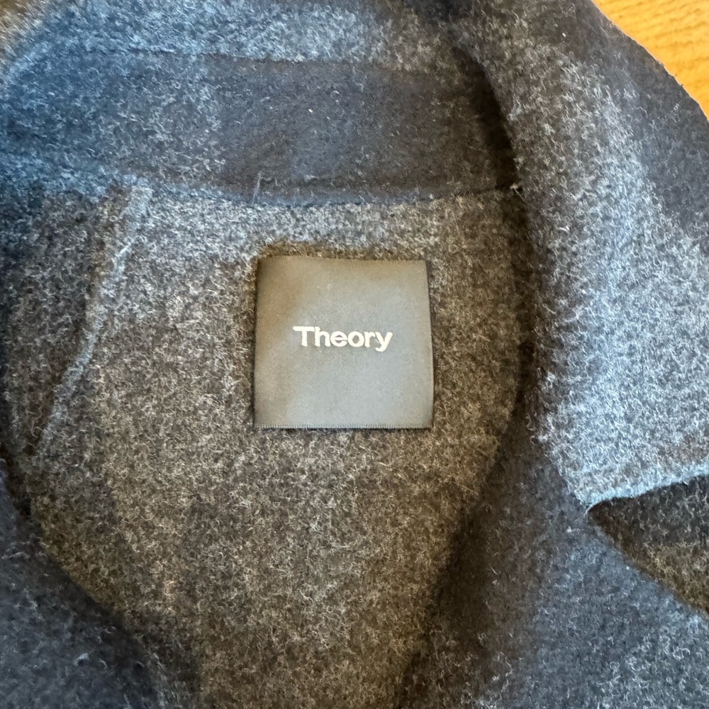 Theory Women's Charcoal and Black Checkered Pea Coat - Picture 3 of 4